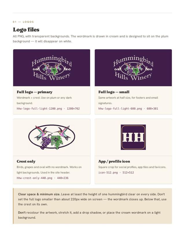 Logo files page of the brand guide