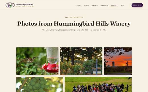 Photo Gallery page of the Hummingbird Hills Winery website